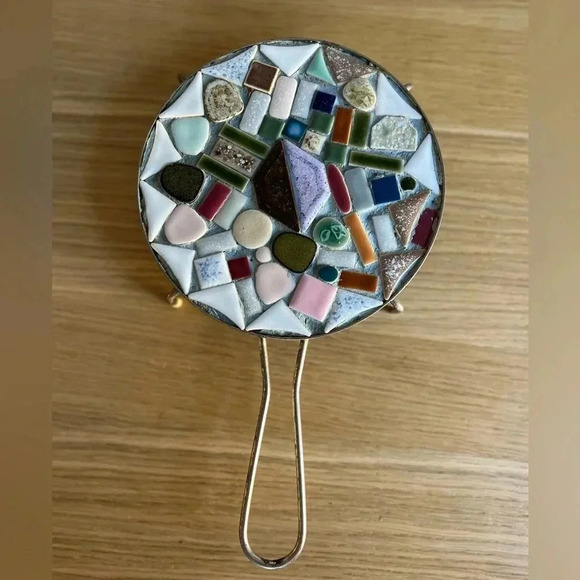 Set of 2 MCM Mosaic Tile Trivets with Metal Handles - 6 Inches - Picture 5 of 9